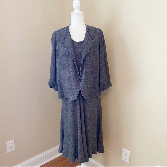Eileen Fisher 2-Piece Linen Blend Dress and Fray Trim Jacket - Small Petite - Picture 1 of 16
